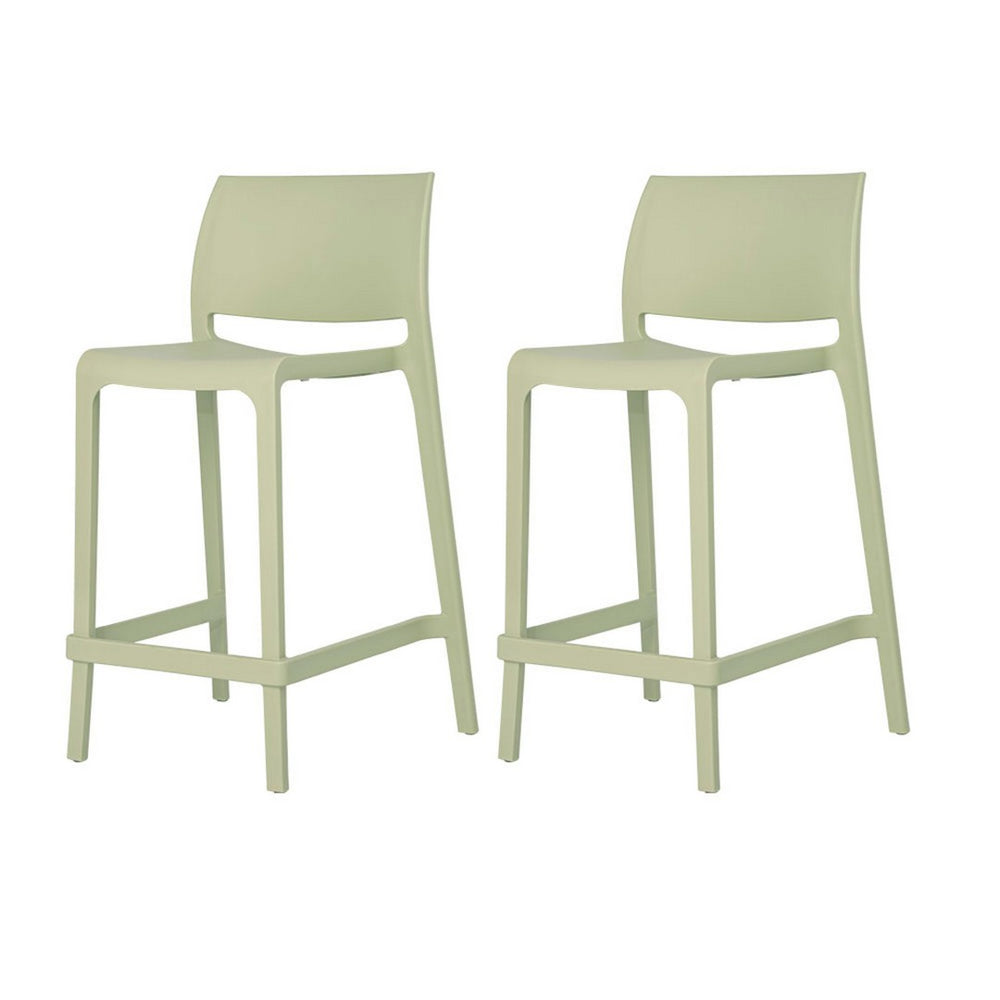 HomeRoots Set of Two 26" Green Heavy Duty Plastic Counter Height Bar Chairs for Stylish Outdoor Spaces 565369