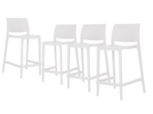 Homeroots Set Of Four Stylish 26" White Heavy Duty Plastic Low Back Outdoor Bar Chairs For Trendy Gatherings   565370
