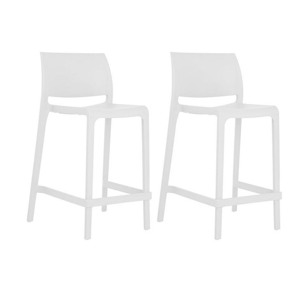 Homeroots Set Of Four Stylish 26" White Heavy Duty Plastic Low Back Outdoor Bar Chairs For Trendy Gatherings   565370