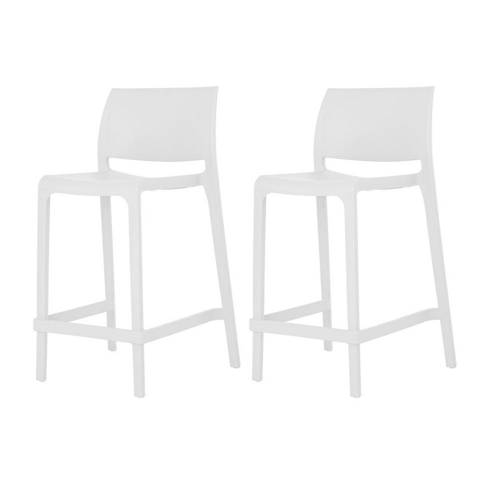 HomeRoots Set of Two Stylish White Heavy-Duty Plastic Outdoor Counter-Height Bar Chairs for Comfort & Durability 565370
