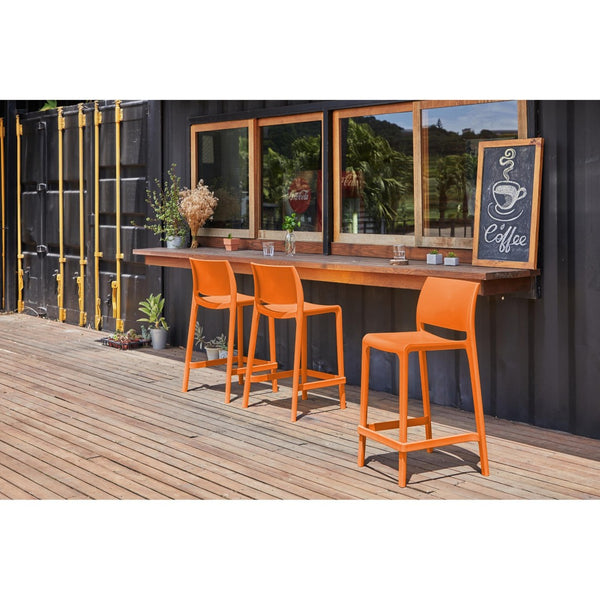 Homeroots Set Of Four 26" Orange Heavy Duty Plastic Low Back Bar Chairs For Stylish Outdoor Gatherings   565371