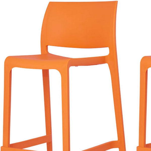 Homeroots Set Of Four 26" Orange Heavy Duty Plastic Low Back Bar Chairs For Stylish Outdoor Gatherings   565371
