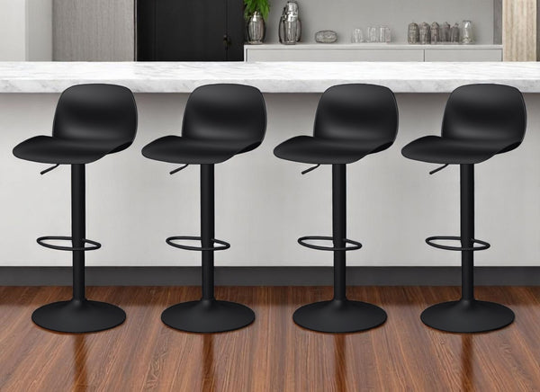 Homeroots Set Of Four Adjustable Black Swivel Bar Chairs With Heavy Duty Plastic & Metal Design For Comfort   565373