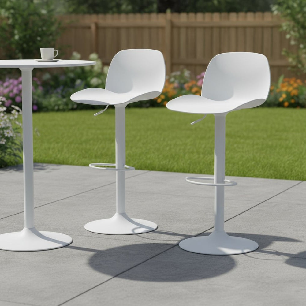HomeRoots Set of Two White Heavy-Duty Swivel Bar Chairs – Adjustable Height, Modern Design for Home & Commercial Use 565374