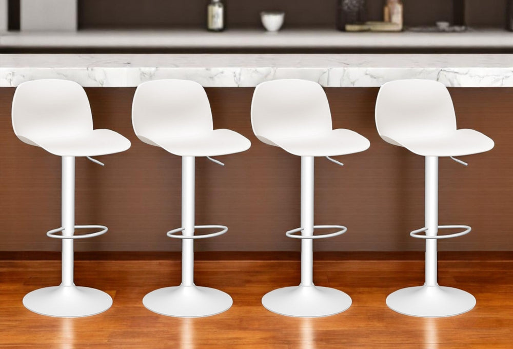 Homeroots Set Of Four White Adjustable Height Swivel Bar Chairs – Stylish Mid Back Design For Ultimate Comfort   565374