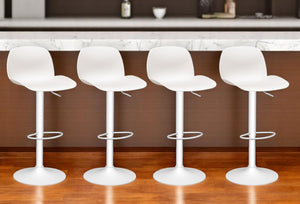 Homeroots Set Of Four White Adjustable Height Swivel Bar Chairs – Stylish Mid Back Design For Ultimate Comfort   565374