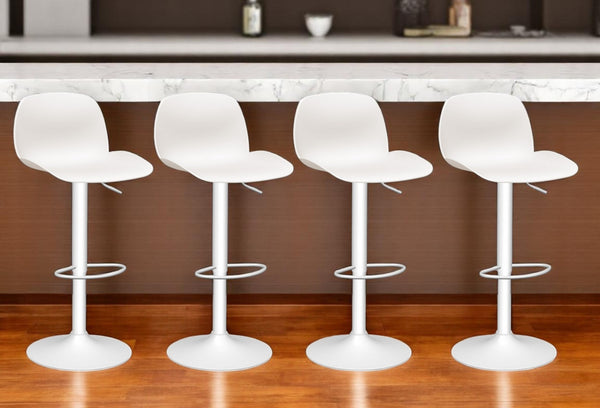 Homeroots Set Of Four White Adjustable Height Swivel Bar Chairs – Stylish Mid Back Design For Ultimate Comfort   565374