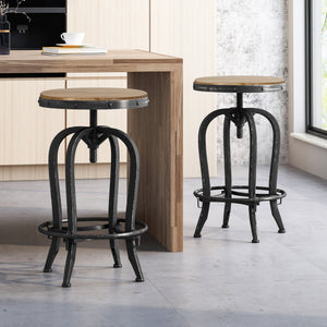 English Elm Christopher Knight Home® - Industrial Firwood Adjustable Swivel Barstools Set of 2 — Rustic Pewter Iron Frame, Height-Adjustable Comfort 67373.00