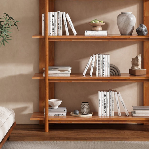 English Elm Christopher Knight Home® - Big 4-Tier Wooden Open Bookcase Acacia Wood Teak Finish — Sturdy 4-Shelf Display, 180 lb Capacity, Anti-Tip Stabilizer (75.5 x 19.5 x 11.4) N758P303160T