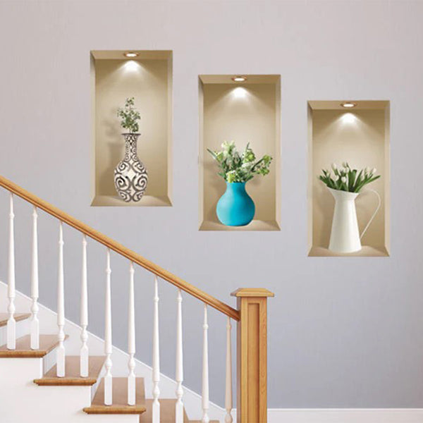 Homeroots Set Of Three Ada Faux Niche 3d Peel And Stick Wall Decals  Vinyl 565380