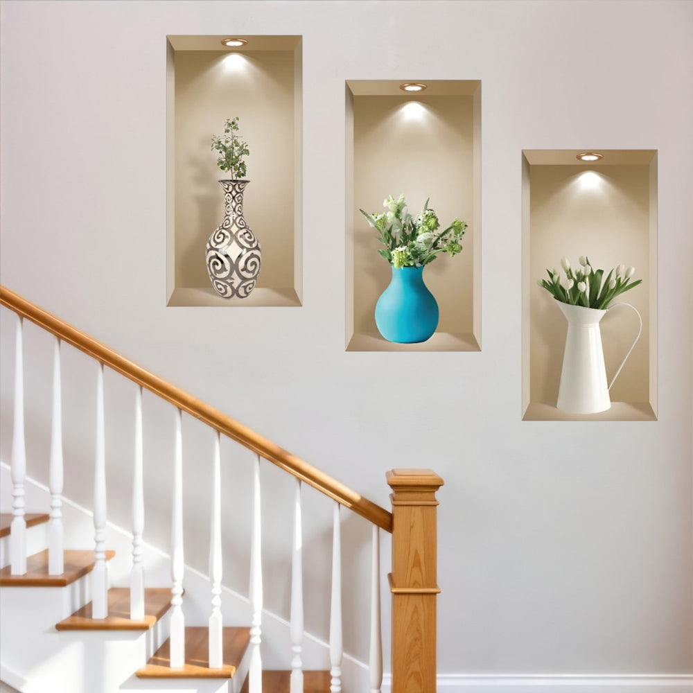 HomeRoots Set of Three Ada Faux Niche 3D Wall Decals - Easy Peel and Stick Design for Instant Room Makeover! 565380
