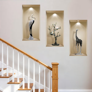 HomeRoots Set of Three Apa Faux 3D Peel and Stick Wall Decals for Instant Home Upgrade and Style Boost 565383