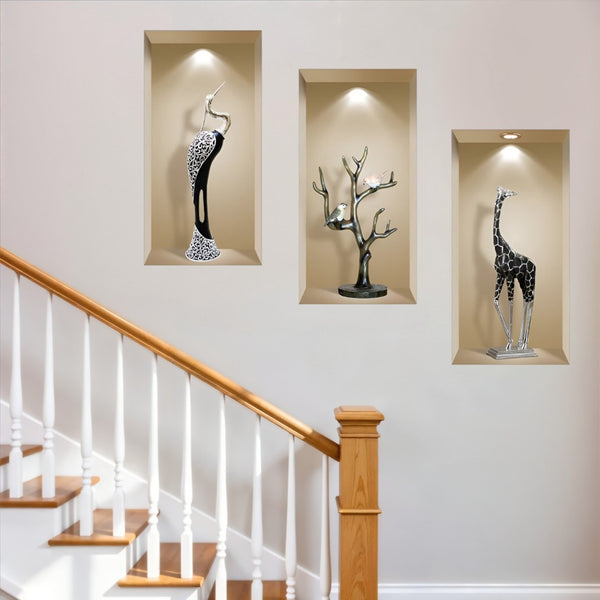 HomeRoots Set of Three Apa Faux 3D Peel and Stick Wall Decals for Instant Home Upgrade and Style Boost 565383