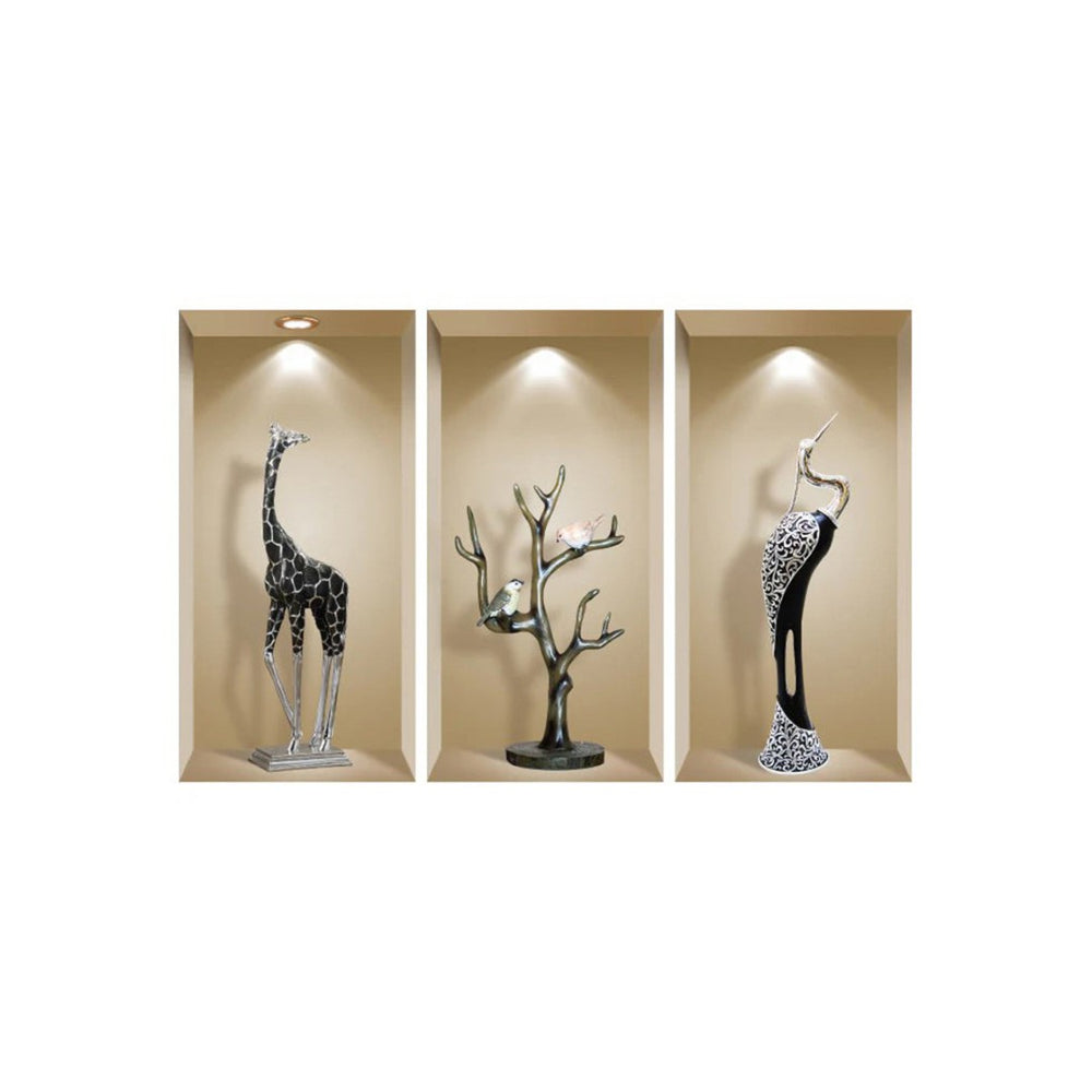 HomeRoots Set of Three Apa Faux 3D Peel and Stick Wall Decals for Instant Home Upgrade and Style Boost 565383