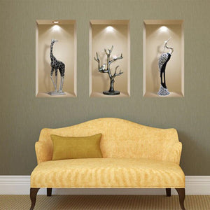 HomeRoots Set of Three Apa Faux 3D Peel and Stick Wall Decals for Instant Home Upgrade and Style Boost 565383