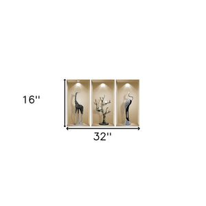 HomeRoots Set of Three Apa Faux 3D Peel and Stick Wall Decals for Instant Home Upgrade and Style Boost 565383