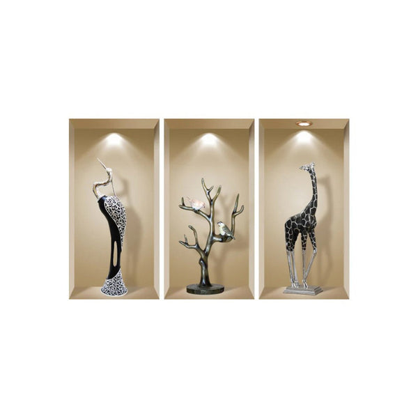 HomeRoots Set of Three Apa Faux 3D Peel and Stick Wall Decals for Instant Home Upgrade and Style Boost 565383