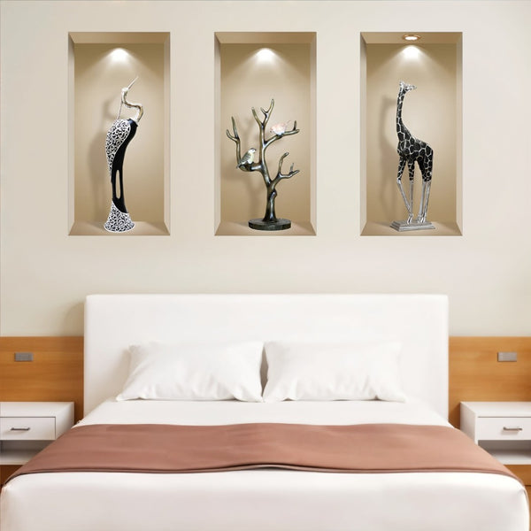 HomeRoots Set of Three Apa Faux 3D Peel and Stick Wall Decals for Instant Home Upgrade and Style Boost 565383