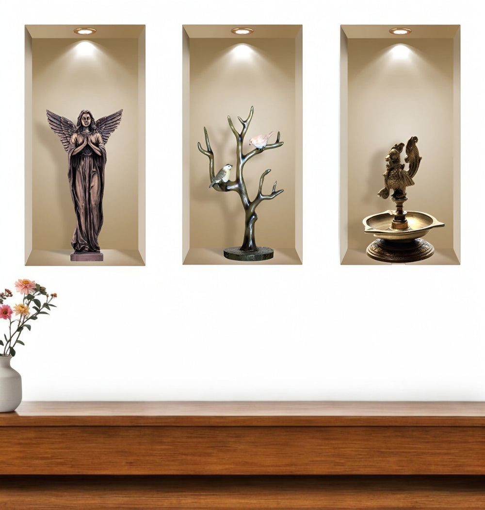 Homeroots Set Of Three Aca Faux 3d Peel And Stick Wall Decals - Elevate Your Space With Stylish Illusion Decor  Vinyl 565385