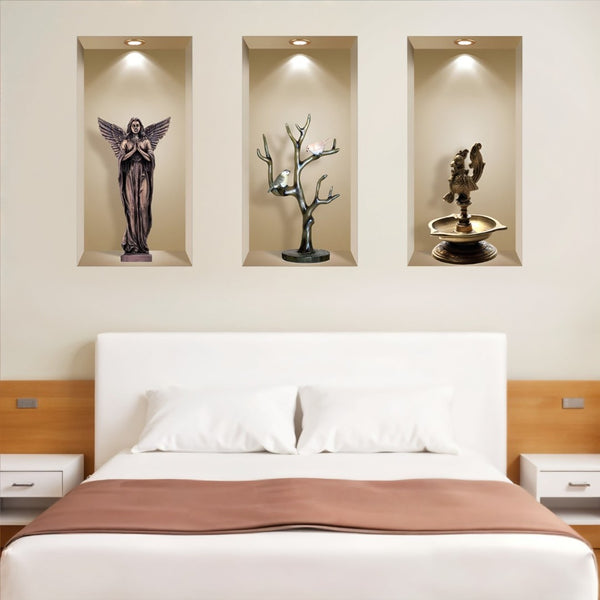 HomeRoots Set of Three Boa Faux Niche 3D Peel and Stick Wall Decals - Effortless Home Décor Upgrade! 565386