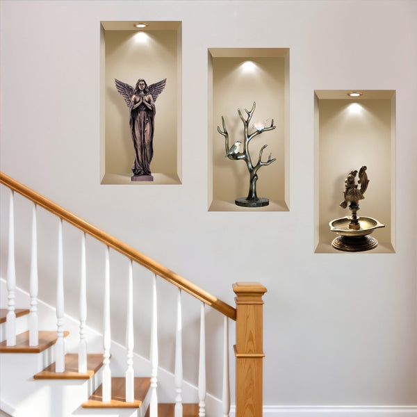HomeRoots Set of Three Boa Faux Niche 3D Peel and Stick Wall Decals - Effortless Home Décor Upgrade! 565386