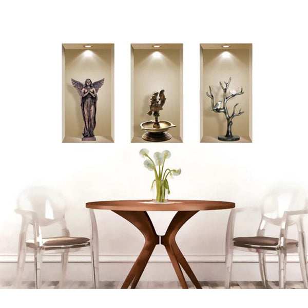HomeRoots Set of Three Boa Faux Niche 3D Peel and Stick Wall Decals - Effortless Home Décor Upgrade! 565386