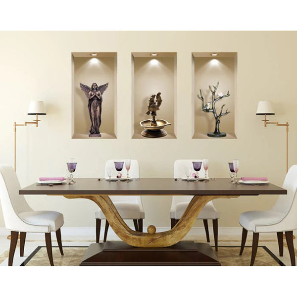 HomeRoots Set of Three Boa Faux Niche 3D Peel and Stick Wall Decals - Effortless Home Décor Upgrade! 565386