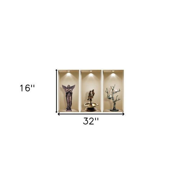 HomeRoots Set of Three Boa Faux Niche 3D Peel and Stick Wall Decals - Effortless Home Décor Upgrade! 565386