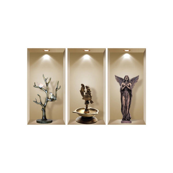 HomeRoots Set of Three Boa Faux Niche 3D Peel and Stick Wall Decals - Effortless Home Décor Upgrade! 565386