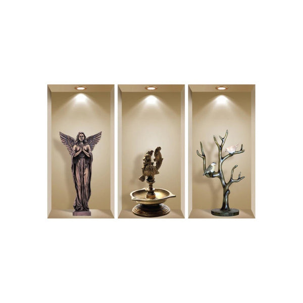 HomeRoots Set of Three Boa Faux Niche 3D Peel and Stick Wall Decals - Effortless Home Décor Upgrade! 565386