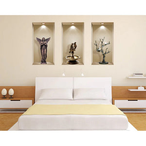 HomeRoots Set of Three Boa Faux Niche 3D Peel and Stick Wall Decals - Effortless Home Décor Upgrade! 565386