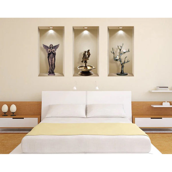 HomeRoots Set of Three Boa Faux Niche 3D Peel and Stick Wall Decals - Effortless Home Décor Upgrade! 565386