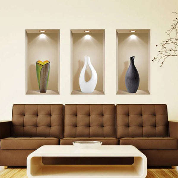 HomeRoots Set of Three Gia Faux Niche 3D Peel-and-Stick Wall Decals for Instant Designer Home Makeover 565389
