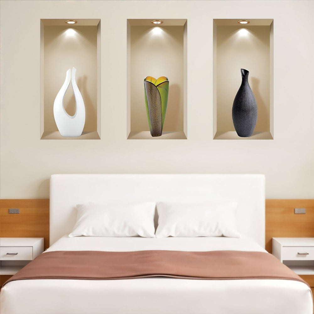 HomeRoots Set of Three Gia Faux Niche 3D Peel-and-Stick Wall Decals for Instant Designer Home Makeover 565389