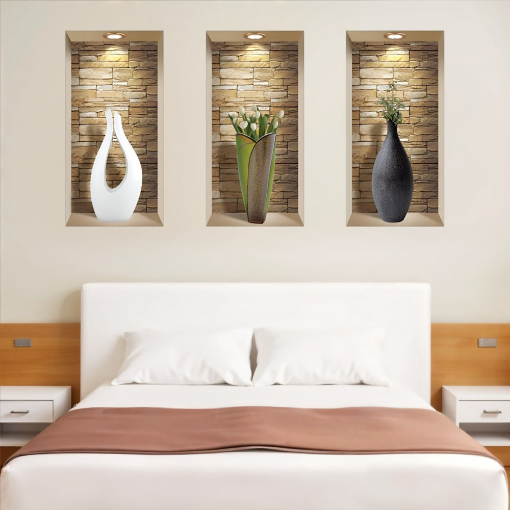 HomeRoots Set of Three Faux Niche 3D Peel and Stick Wall Decals for Instant Home Décor Transformation 565392