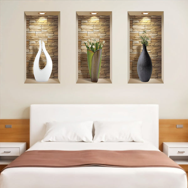 HomeRoots Set of Three Faux Niche 3D Peel and Stick Wall Decals for Instant Home Décor Transformation 565392