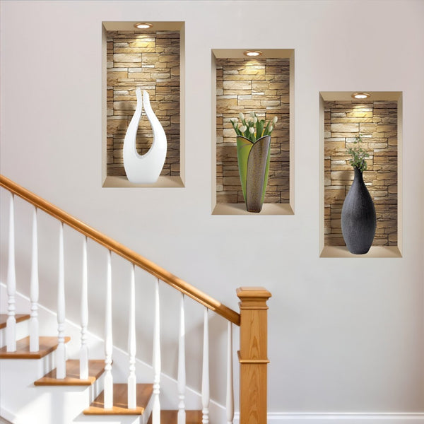 HomeRoots Set of Three Faux Niche 3D Peel and Stick Wall Decals for Instant Home Décor Transformation 565392