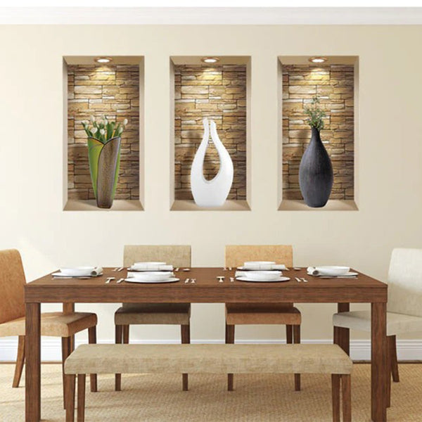 HomeRoots Set of Three Faux Niche 3D Peel and Stick Wall Decals for Instant Home Décor Transformation 565392