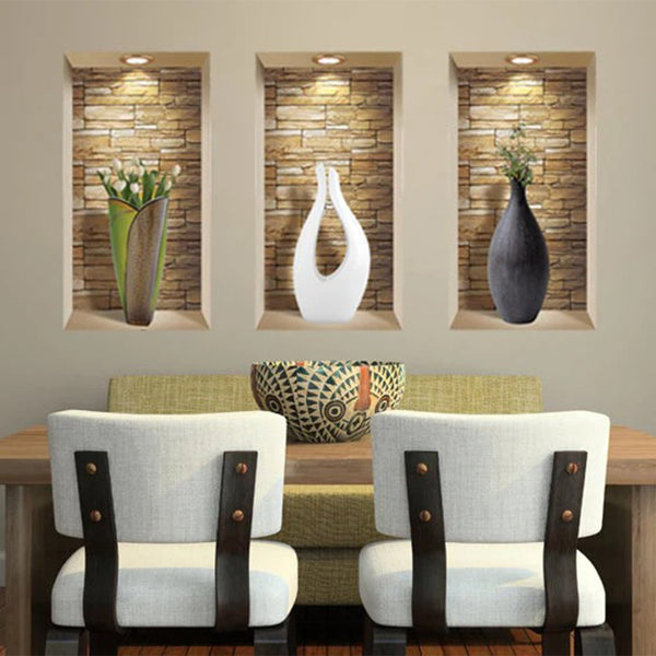 HomeRoots Set of Three Faux Niche 3D Peel and Stick Wall Decals for Instant Home Décor Transformation 565392