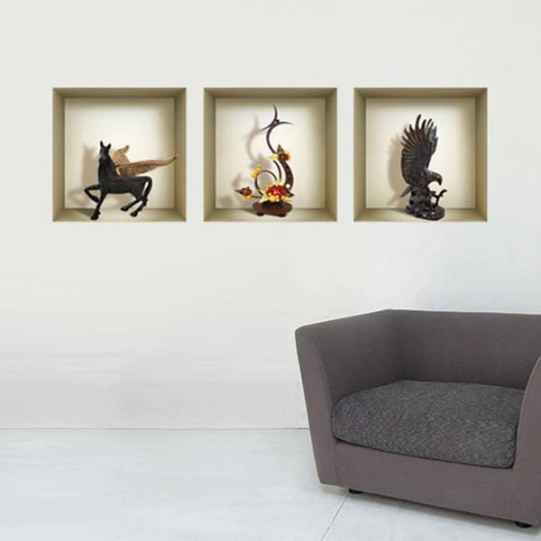 Homeroots Set Of Three Hag Faux Niche Wall Decals - Stylish 3d Peel And Stick Art For Instant Room Makeover  Vinyl 565394