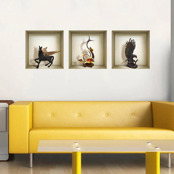 Homeroots Set Of Three Hag Faux Niche Wall Decals - Stylish 3d Peel And Stick Art For Instant Room Makeover  Vinyl 565394