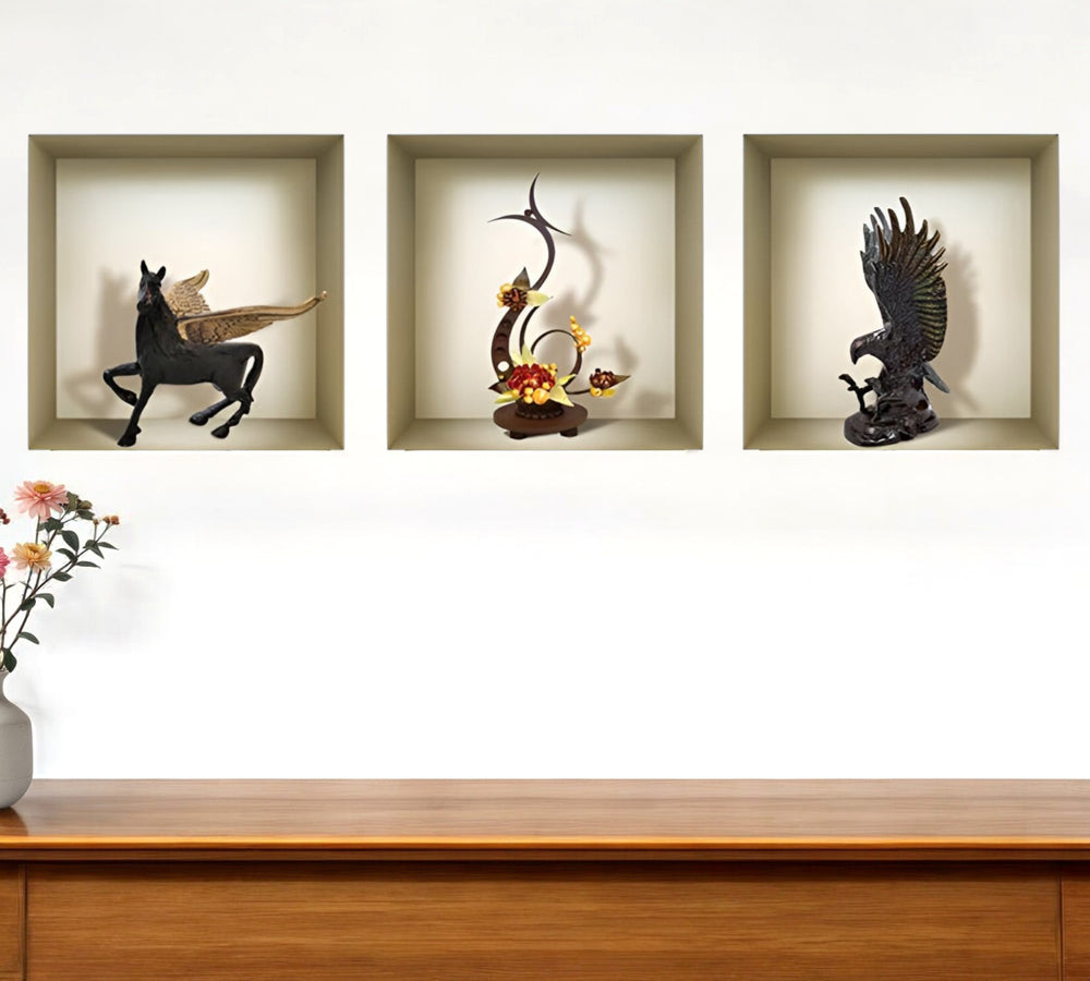 Homeroots Set Of Three Hag Faux Niche Wall Decals - Stylish 3d Peel And Stick Art For Instant Room Makeover  Vinyl 565394