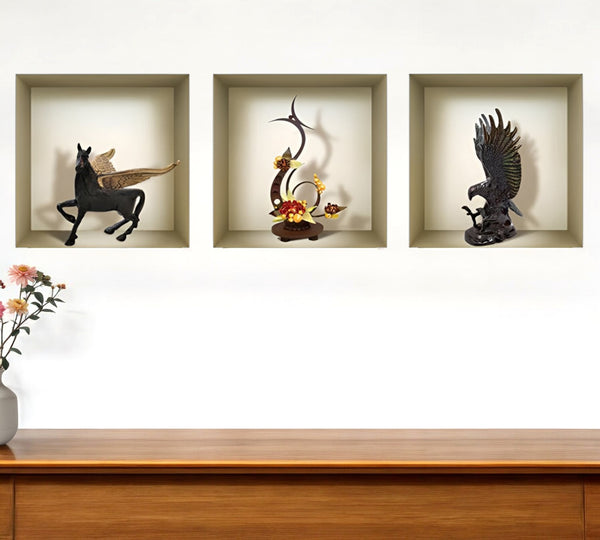 Homeroots Set Of Three Hag Faux Niche Wall Decals - Stylish 3d Peel And Stick Art For Instant Room Makeover  Vinyl 565394