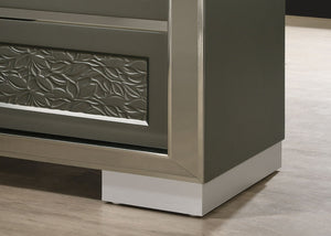 English Elm Glam Nightstand with Led Accent Lighting Faux Crystal Trim and Acrylic Pulls Gray B2741P435899