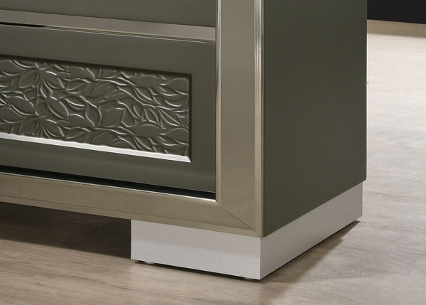 English Elm Glam Nightstand with Led Accent Lighting Faux Crystal Trim and Acrylic Pulls Gray B2741P435899