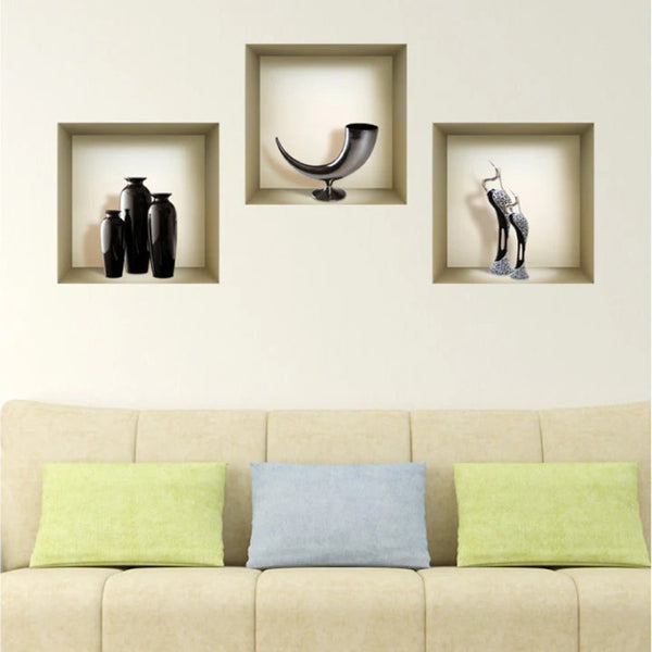 Homeroots Set Of Three Ian Faux 3d Peel And Stick Wall Decals - Easy Install, Designer Style & Color For Your Walls  Vinyl 565403