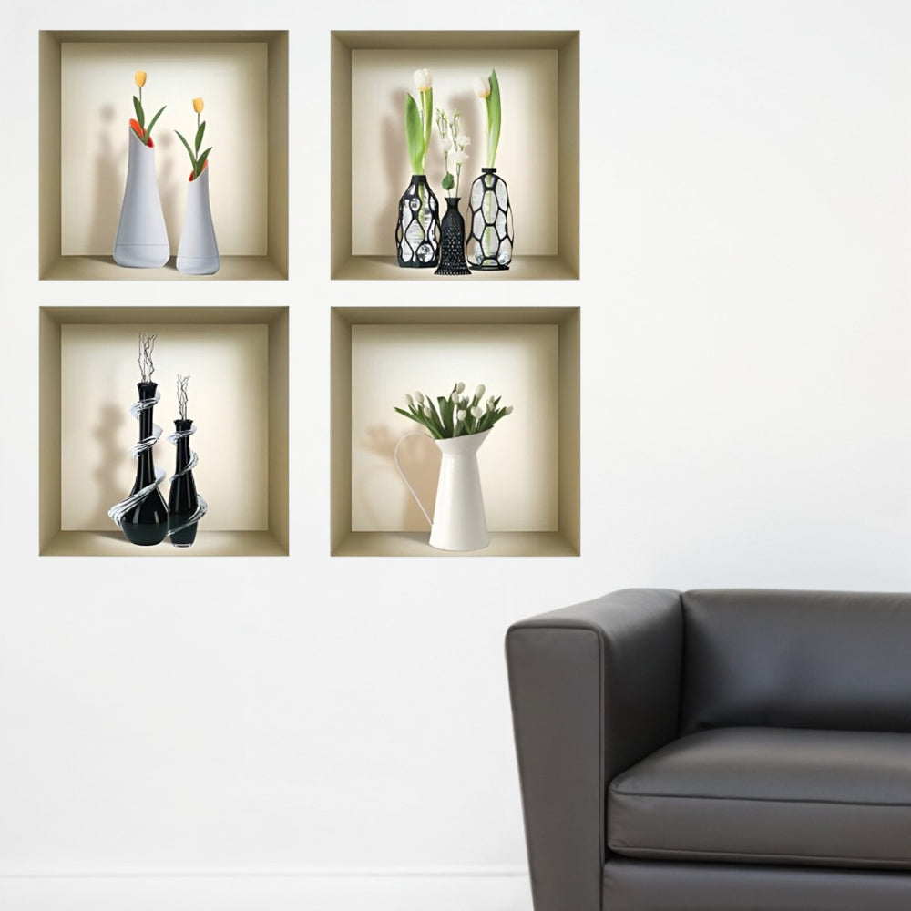 HomeRoots Set of Four Jay Faux Niche 3D Peel and Stick Wall Decals - Transform Your Space with Style! 565407