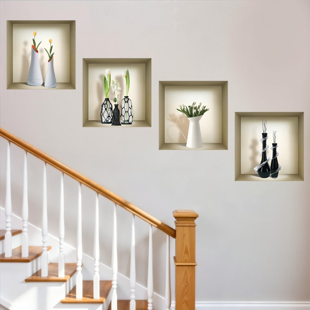 HomeRoots Set of Four Jay Faux Niche 3D Peel and Stick Wall Decals - Transform Your Space with Style! 565407