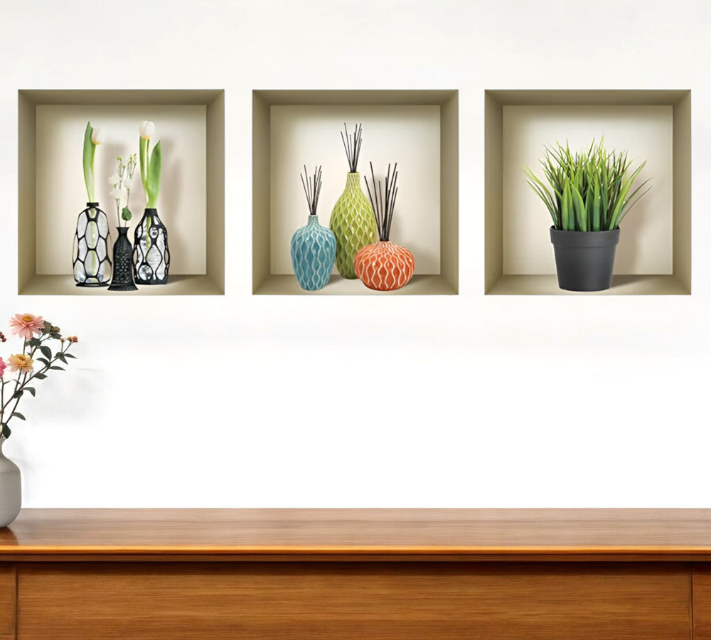 Homeroots Set Of Three Joy Faux Niche 3d Wall Decals - Easy Peel And Stick Art For Stunning Home Decor  Vinyl 565412