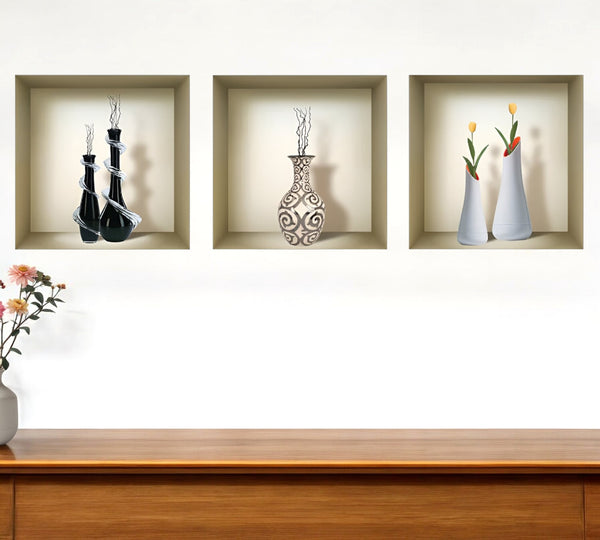 Homeroots Set Of Three Ray Faux Niche 3d Peel And Stick Wall Decals - Elevate Your Space With Easy Artistry!  Vinyl 565415